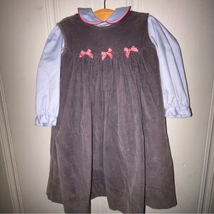 Monday’s Child Great Corduroy jumper and blue Oxford blouse with red trim & bows